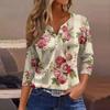 Women's T Shirt Tee Print Button 3/4 Sleeve Daily Weekend Fashion Basic V Neck Regular Top