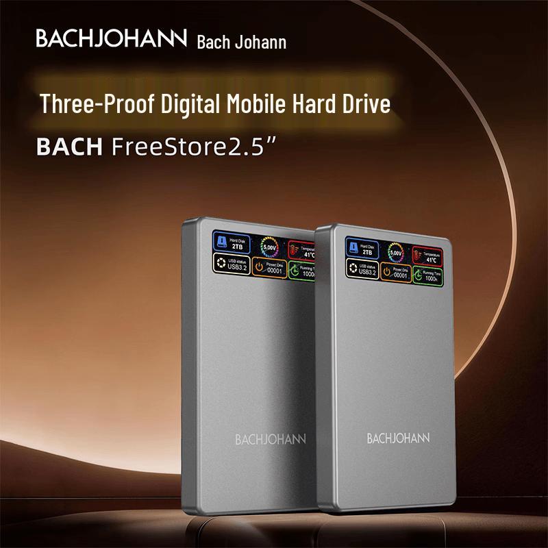 Bach John HD-01 Rugged 1TB Portable External Hard Drive with Digital Display