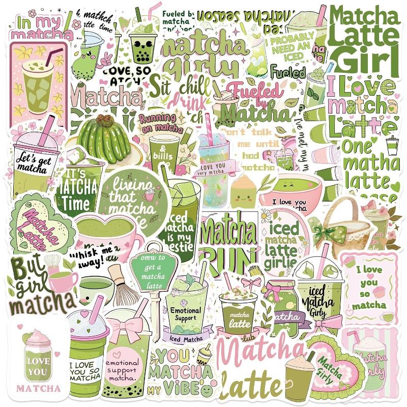 50Pcs Scrapbooking Phone Luggage Skateboard Waterproof Decals Cute Matcha Stickers Matcha Girly Diy Stickers