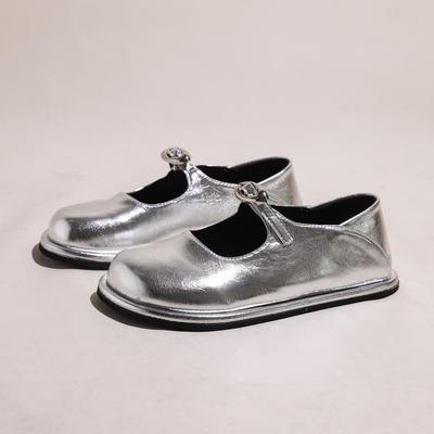 Модные балетки Осень Новые Круглый носок Мелкий вырез Металлическая пряжка Ремешок на одной линии Мягкая подошва Нескользящие Износостойкие Одинарные туфли