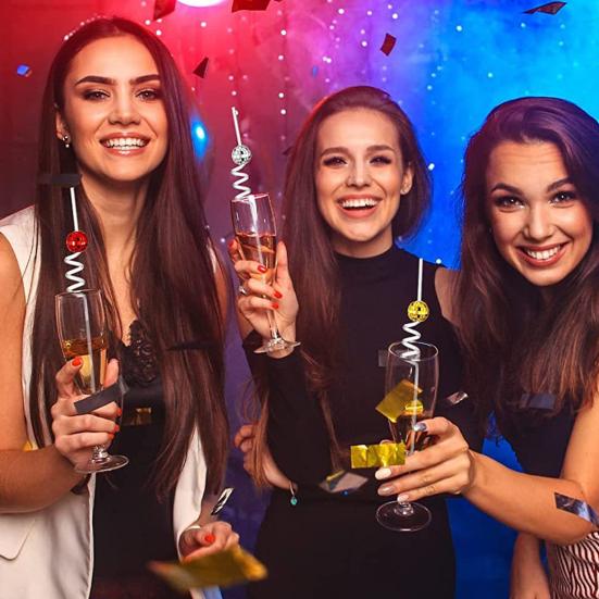 6Pcs/Set Disco Straws Disco Ball Distinctive Reflective Mirror Spiral Shape Disco Party Decorations Bachelorette Straws Cup Accessories