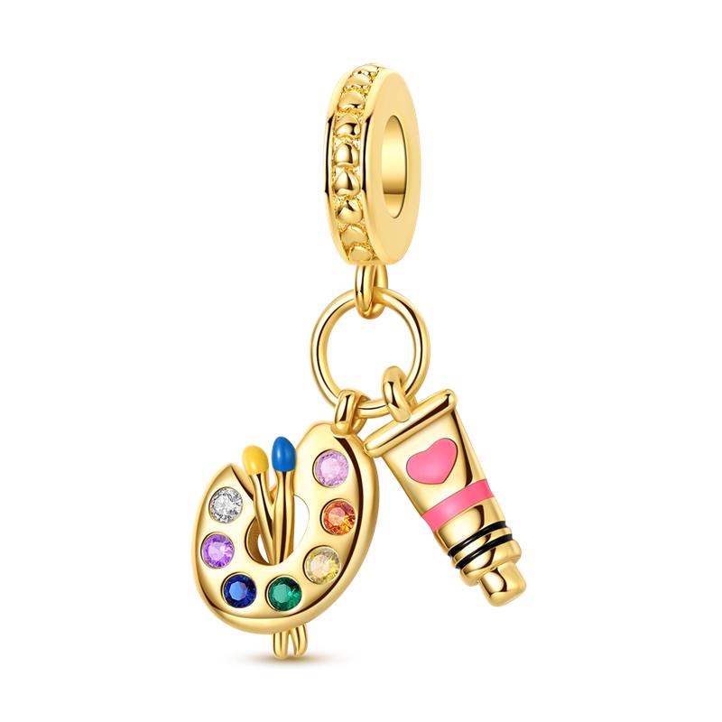 925 Silver Golden Series Charms Bead with CZ Zircon Whale Butterfly Sun Pendant for DIY Fashion Jewelry Bracelet