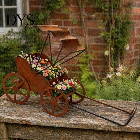 Weatherproof Garden Decor Rustic Rickshaw Ornament, Decorative Metal Yard Sculpture, Fun Decorations Retro Outdoor Decoration for Lawn Patio Backyard
