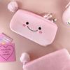 Pink Smiling Cute Pom Large Capacity Pencil Case Plush Storage Bag For Students