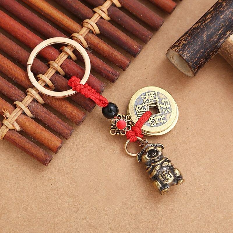 1 шт. сумка кулон латунный зодиакальный кролик тигр императоры деньги брелок с красной веревкой счастливый тигр автомобильный брелок ювелирные изделия аксессуары