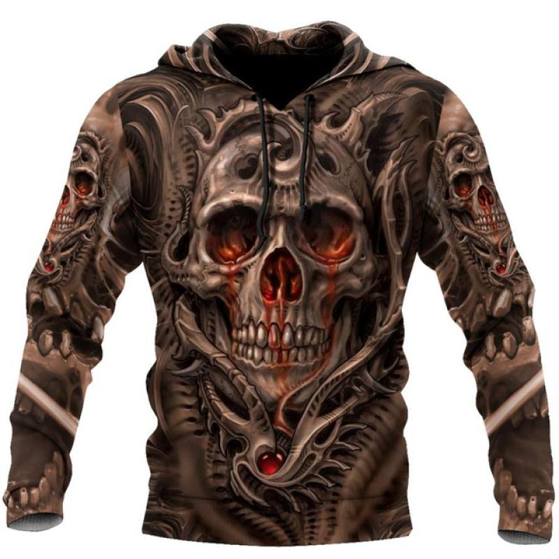 Mans Skull Printing Hoodies Autumn Fashion New Retro Hip Hop Style Hooded Sweatshirts Street Trend Leisure Comfortable Pullover