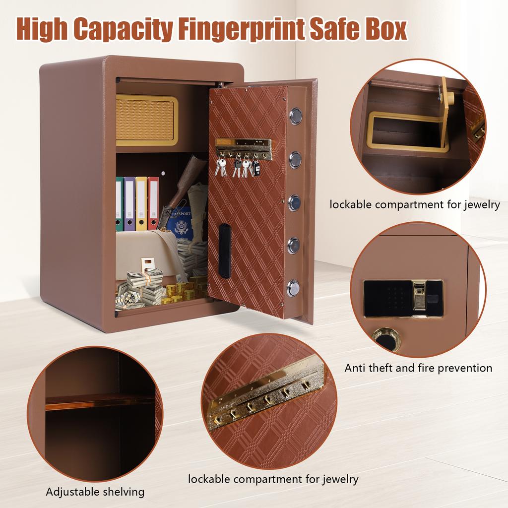 SucceBuy Single Door 2.75inch Safe Box with Key Lock Password & Fingerprint Safe Lock Box with Fireproof Bag Key Rack and Alert