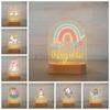 Персонализированный Радужный Единорог, светодиодный USB 7 цветов, ночник, акриловая лампа с индивидуальным именем, деревянная основа для маленьких детей, декор для спальни