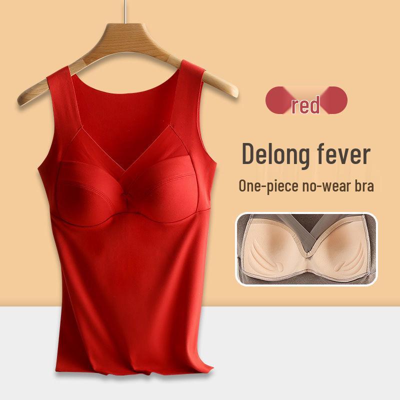 Women's German Velvet One-Piece Warm Vest Top with Built-in Bra for Autumn and Winter