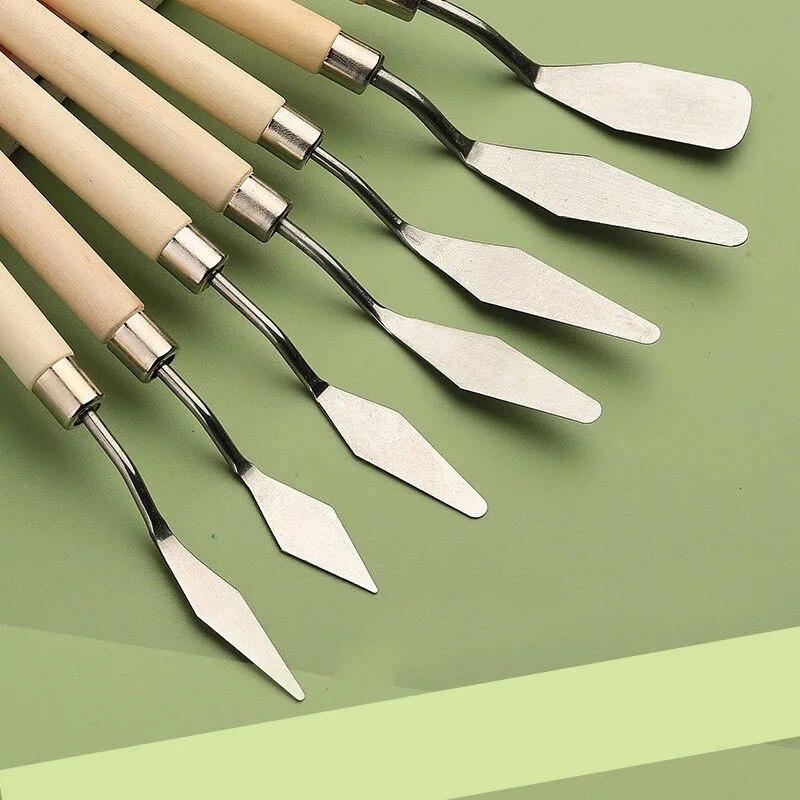 7pcs Stainless Steel Oil Painting Knives Set Artist Crafts Spatula Palette Knife Art Oil Painting Mixing Knife Scraper Art Tools