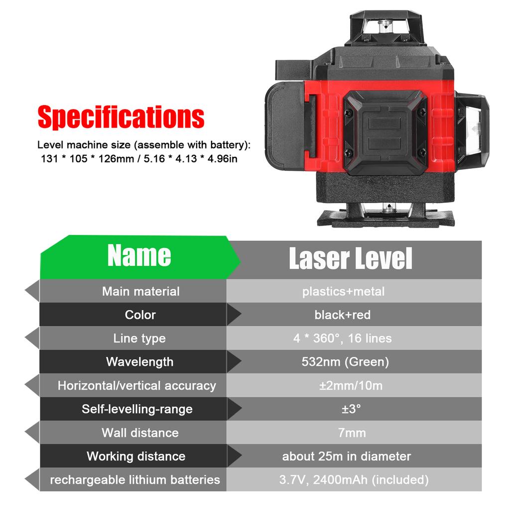 Multifunctional 16 Lines Laser Level 3 Degrees  Self-leveling Machine Rechargeable Lithium Battery Leveling