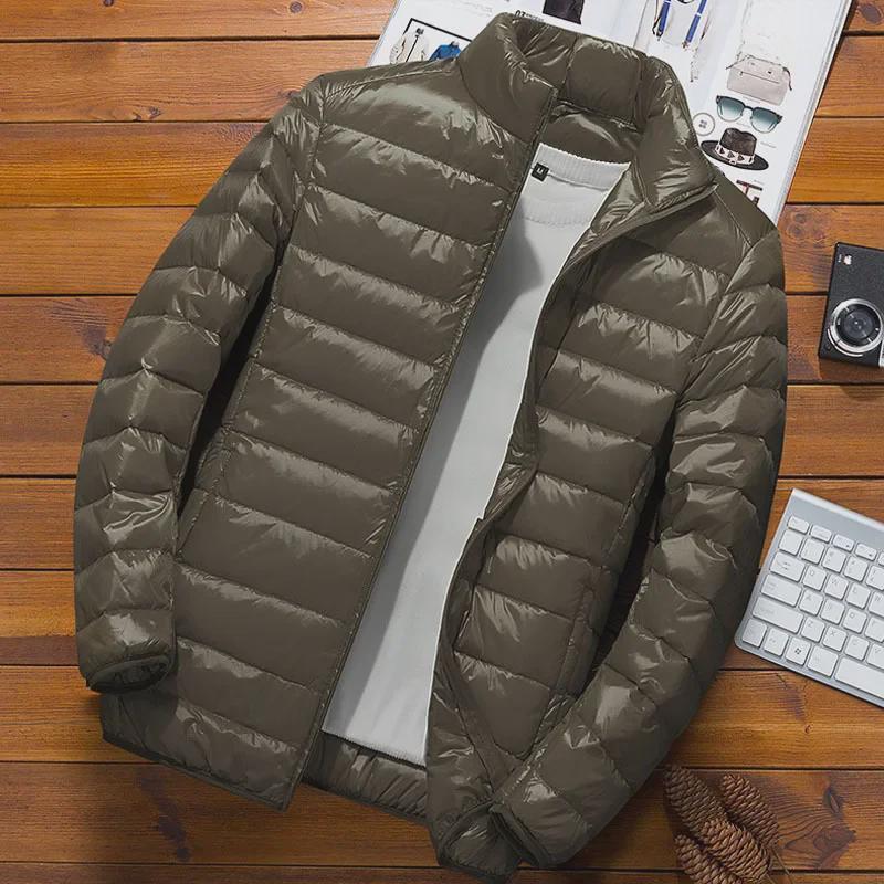2023 Мужская облегающая легкая зимняя куртка из хлопкового пуха с воротником-стойкой
