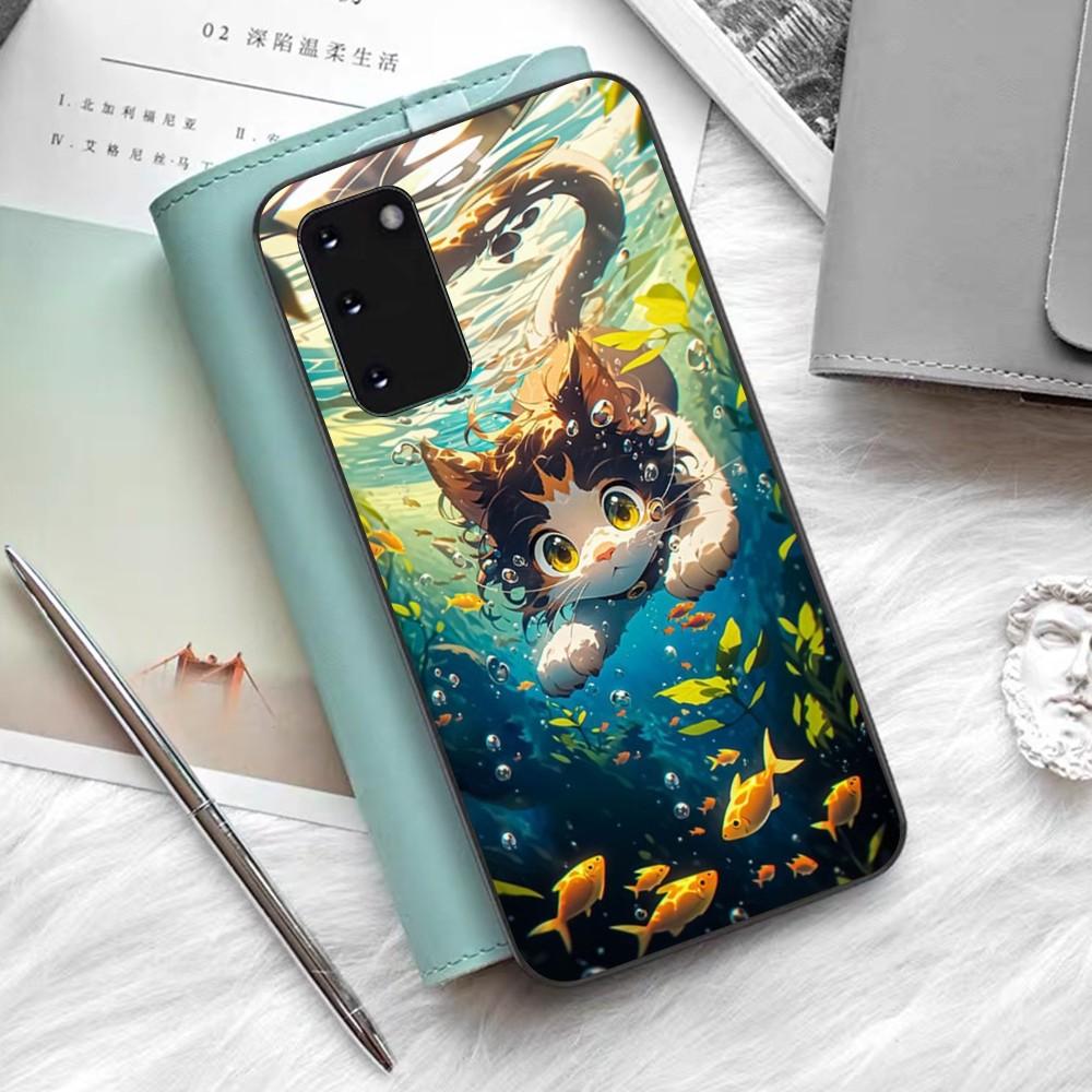 Cartoon Cute Cats Background Phone Case Silicone PC+TPU For Samsung S10 20 30 22 23 24 Plus Lite Ultra Cover