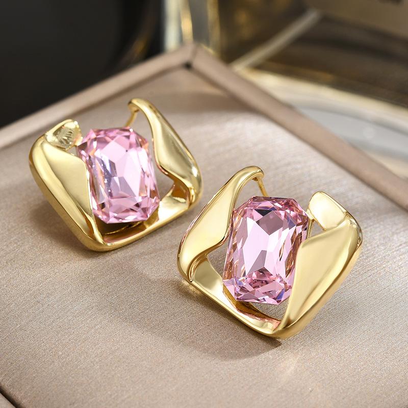 Square Zircon Earrings High-End Sense Light Luxury Exquisite Simple Stud Earrings Niche Design Temperament Earrings Women