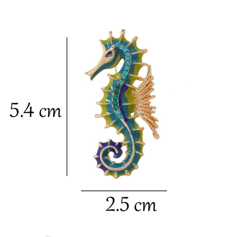 Vintage Enamel Inlaid Rhinestone Seahorse Brooch Pins For Women Man Trendy Colorful Animal Brooches Jewelry Gifts