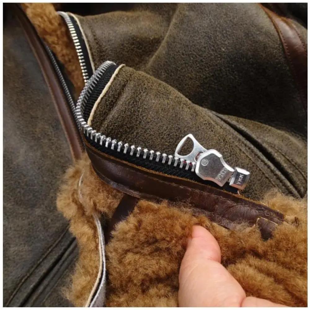Thick Winter Warm 100% Fur Jacket.Air Force B3 Tpye Genuine Shearling Coat.Men Real Wool Cloth