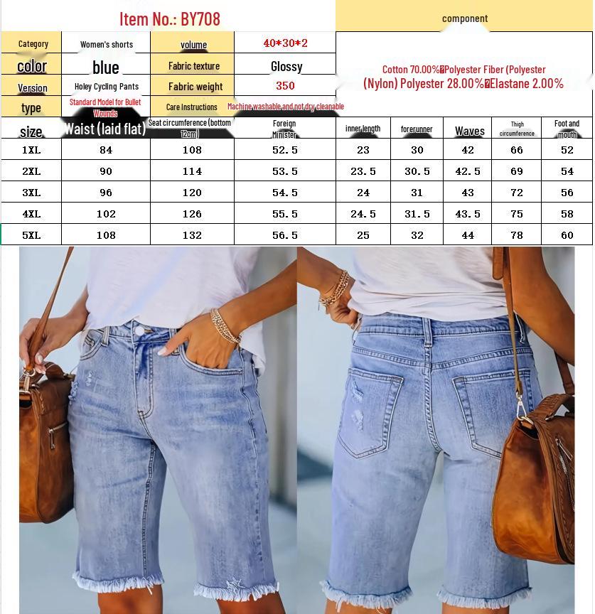 Plus Size Women's Casual Washed Blue Denim Shorts