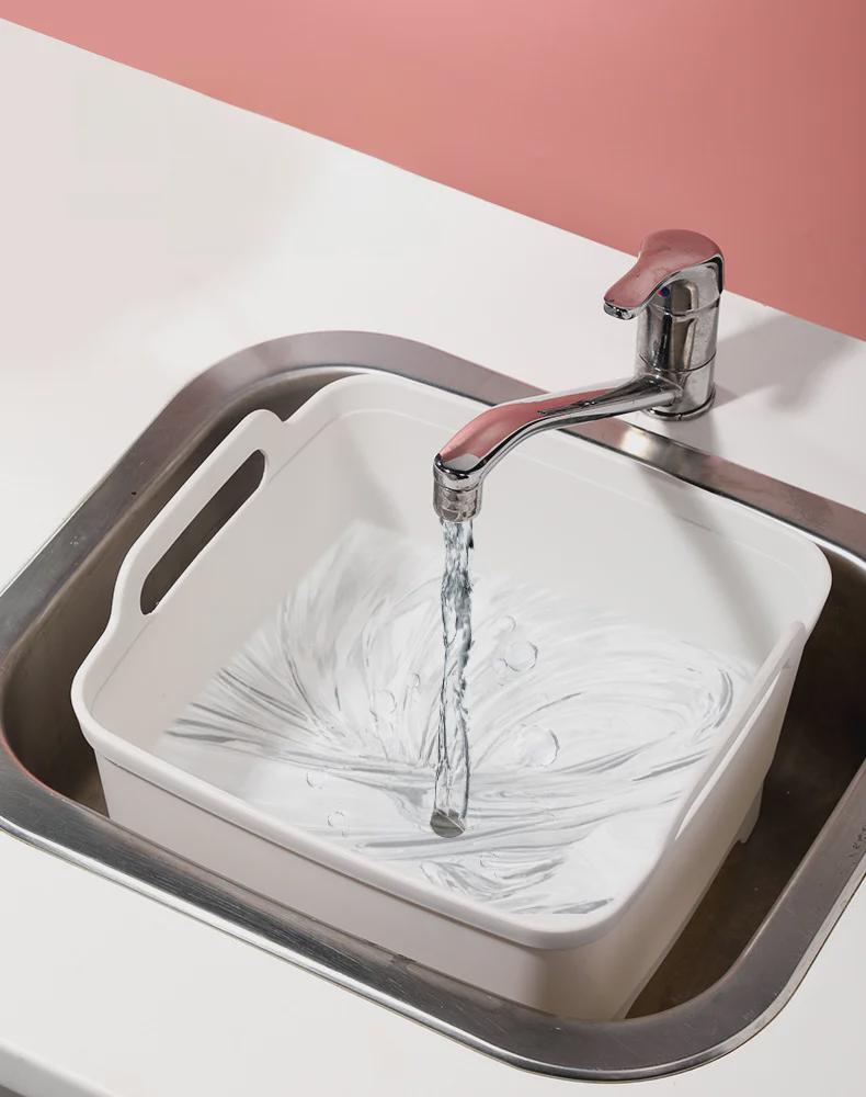 Большая квадратная раковина для воды со сливом в полу, ручкой и большой емкостью для мытья овощей - переносная пластиковая раковина