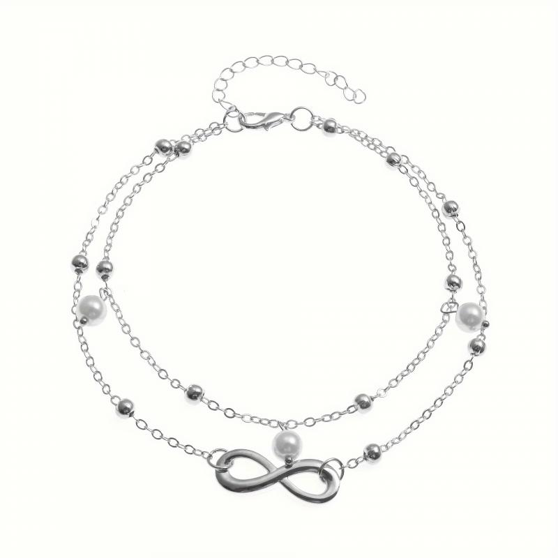 Двухслойный жемчужный браслет на ногу в форме восьмерки ручной работы из бисера регулируемая цепочка на ногу элегантное украшение для женщин свадебная вечеринка подарок летние модные аксессуары