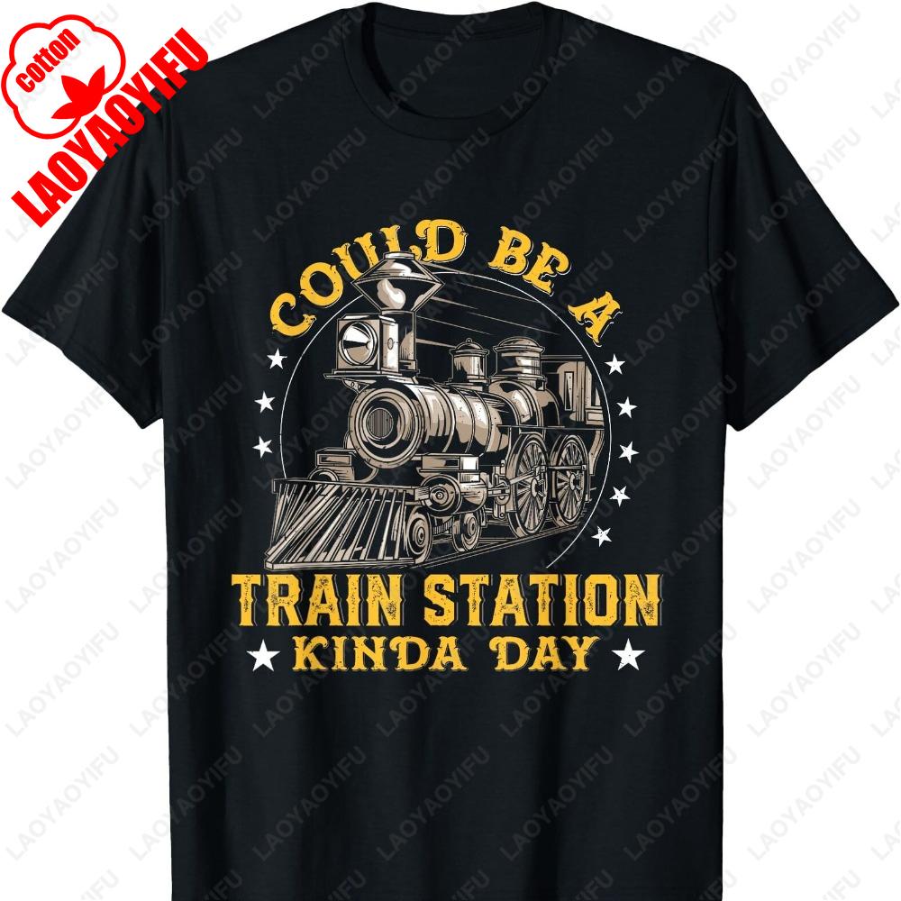 Retro Rail Vibes Could Be A Train Station TShirt Vintage Locomotive Design Cotton Urban Explorer Unisex Printed Tshirt Tops