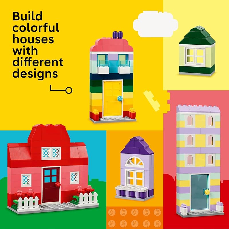 LEGO Classic Набор для конструирования из кубиков «Креативные дома» для детей, Игрушечный дом в подарок с аксессуарами и кукольными домиками, Для юных строителей, Мальчики Девочки от 4 лет, 11035