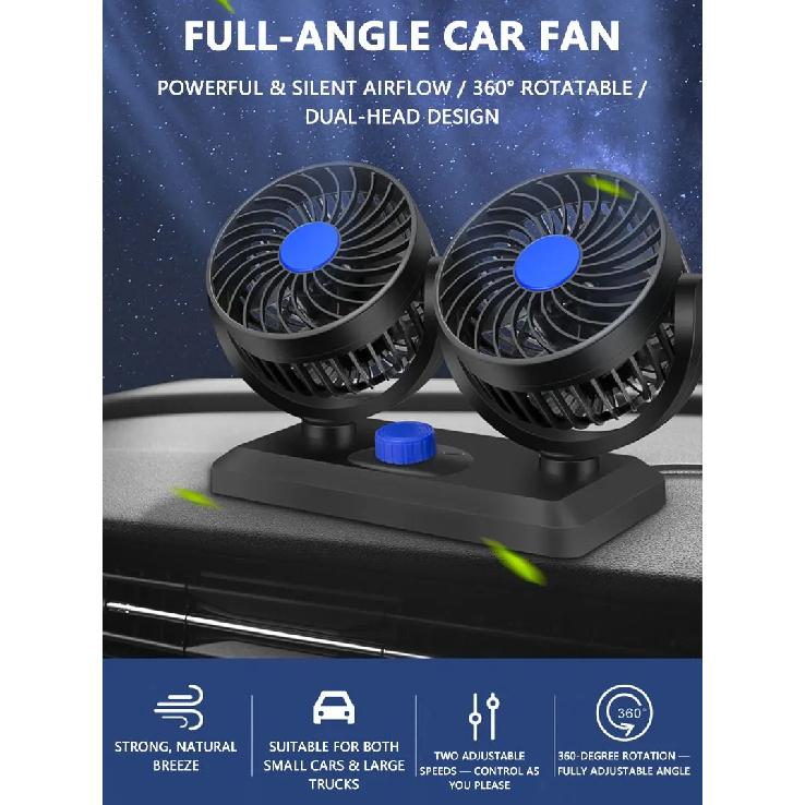 Dual Head Car Fan 12V 24V 5V Rotation Cooling Fan for Car 3-Speed Adjustable Auto Air Fan Portable Electric Fan SUV Truck