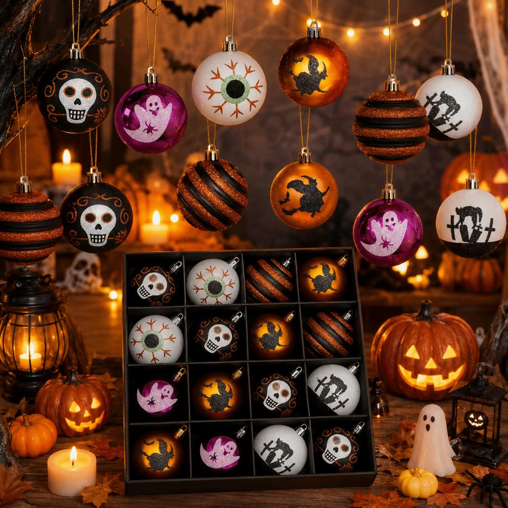16Pcs/Set Plastic Halloween Hanging Ball Pendant 6cm Halloween Ball Ornament Bar Mall Decoration