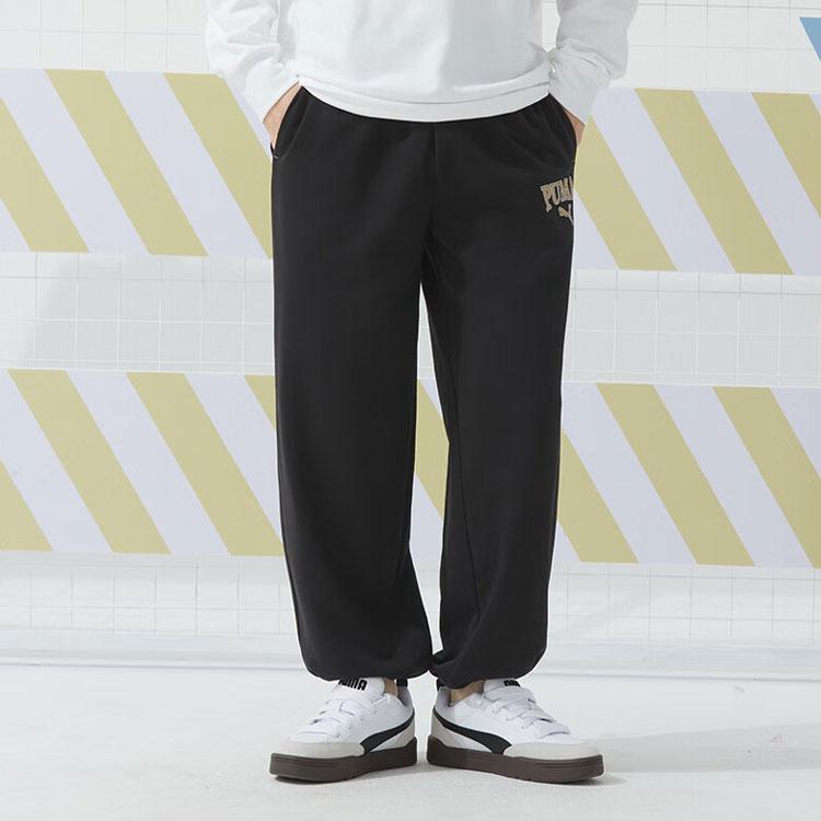 Puma Letter Logo Print Breathable Knitted Running Training Pants Unisex Pants Black 682928-01