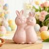 Yousheng Пасхальный обнимающийся кролик Керамическая фигурка Миниатюрная Розовый Белый Пара Кролик Статуэтка Украшение для дома офиса Настольное украшение