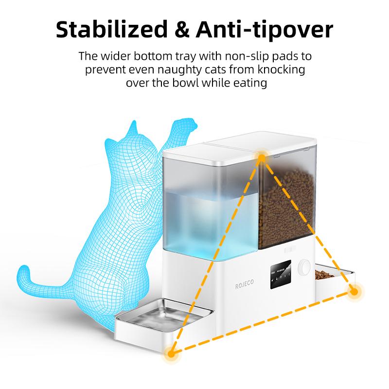 ROJECO 8.5L With Camera Automatic Pet Feeder Water Fountain Button Dog Food Dispenser Water Refill 2 in 1 Drinking Feeding