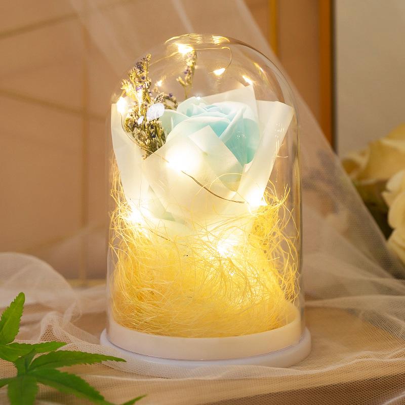 Led Glow Eternal Flower Стеклянная крышка Подарок на день рождения Девочке День матери День святого Валентина День учителя Моделирование Роза