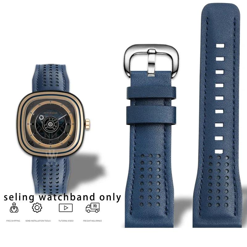Cowhide Wristband for Sevenfriday Watch T1 T2 T3 Series Watch Strap 26mm Men's Wristband Bracelet Accessories brown green strap