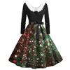 Женская мода с v-образным вырезом, повседневные тонкие рождественские платья с воротником из волос и длинными рукавами с принтом