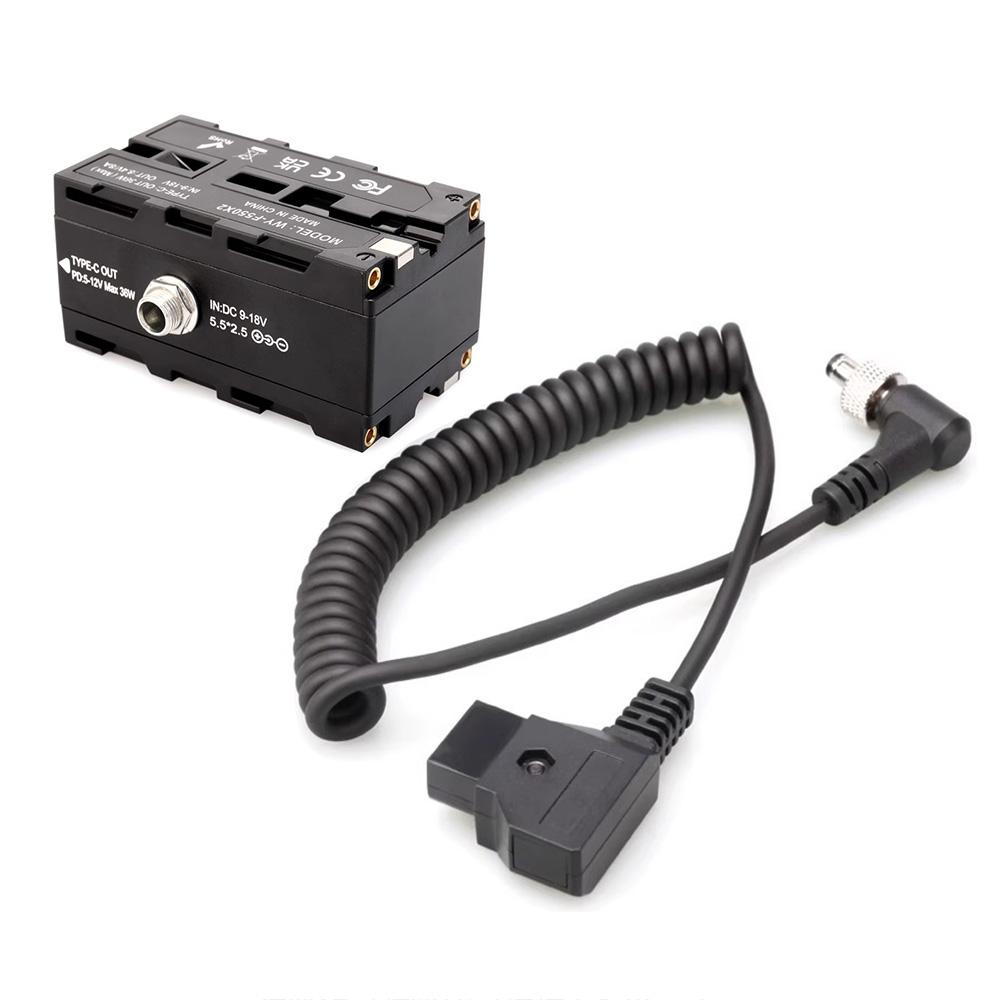 Адаптер питания D-Tap на двусторонний NP F550 570 770 970 муляж батареи с выходами 5 В и 12 В Type-C, гибкий пружинный кабель