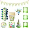 Cute Green Dinosaur Theme Flag Paper Cup Plate Hat Napkin Children'S Birthday Party Decoration Set