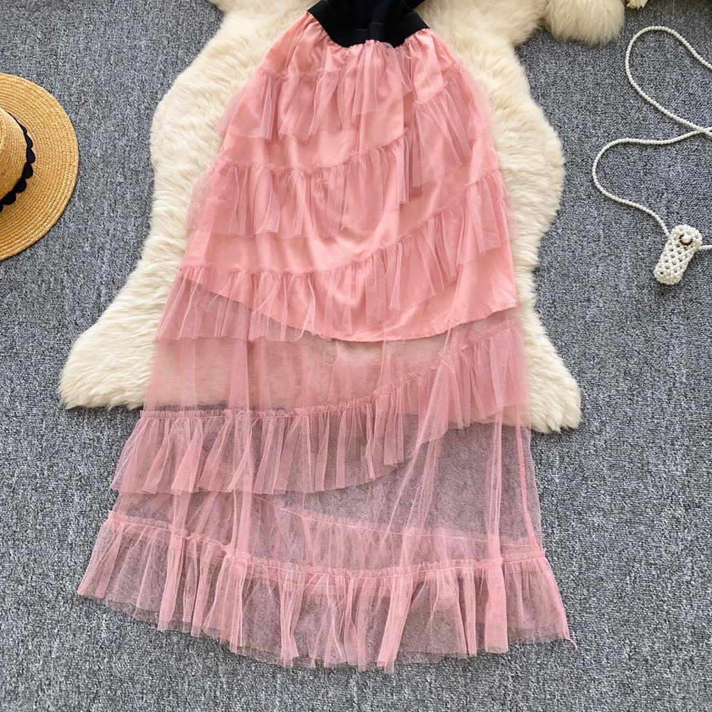 Летние женские элегантные вязаные свитера сетчатые пэчворк длинные платья миди из тюля