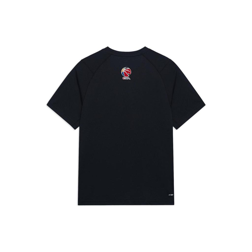 Футболка баскетбольная Li Ning Sports CBA Liaoning Team с однотонным принтом логотипа, круглая горловина, быстросохнущая, с коротким рукавом, мужская, черная ATSSD11-1