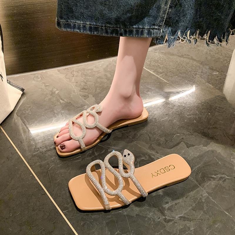 Женские тапочки Crystal Rome, модные летние шикарные туфли на плоской подошве, удобные сандалии для женщин, повседневные шлепанцы для вечеринок и отдыха на открытом воздухе