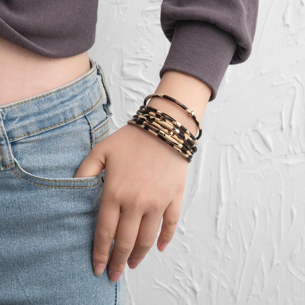 Шарм Леопард Кожаные Браслеты Богемный Стиль Магнитный Браслет Винтажные Многослойные Браслеты Женские