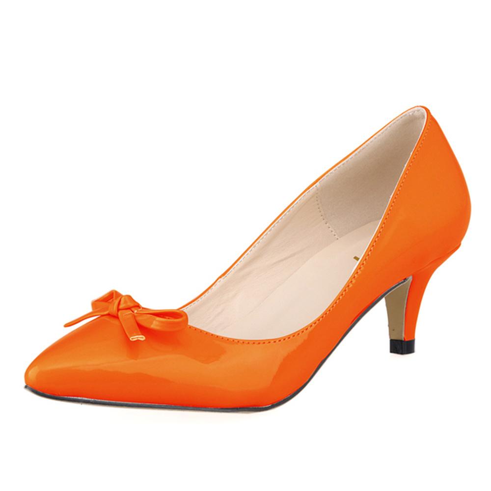 Sexy 5cm Low Kitten High Heels Shoes PU Patent Leather Pointed Toe Black Work Pumps With Bowknot Red Wedding Shoes