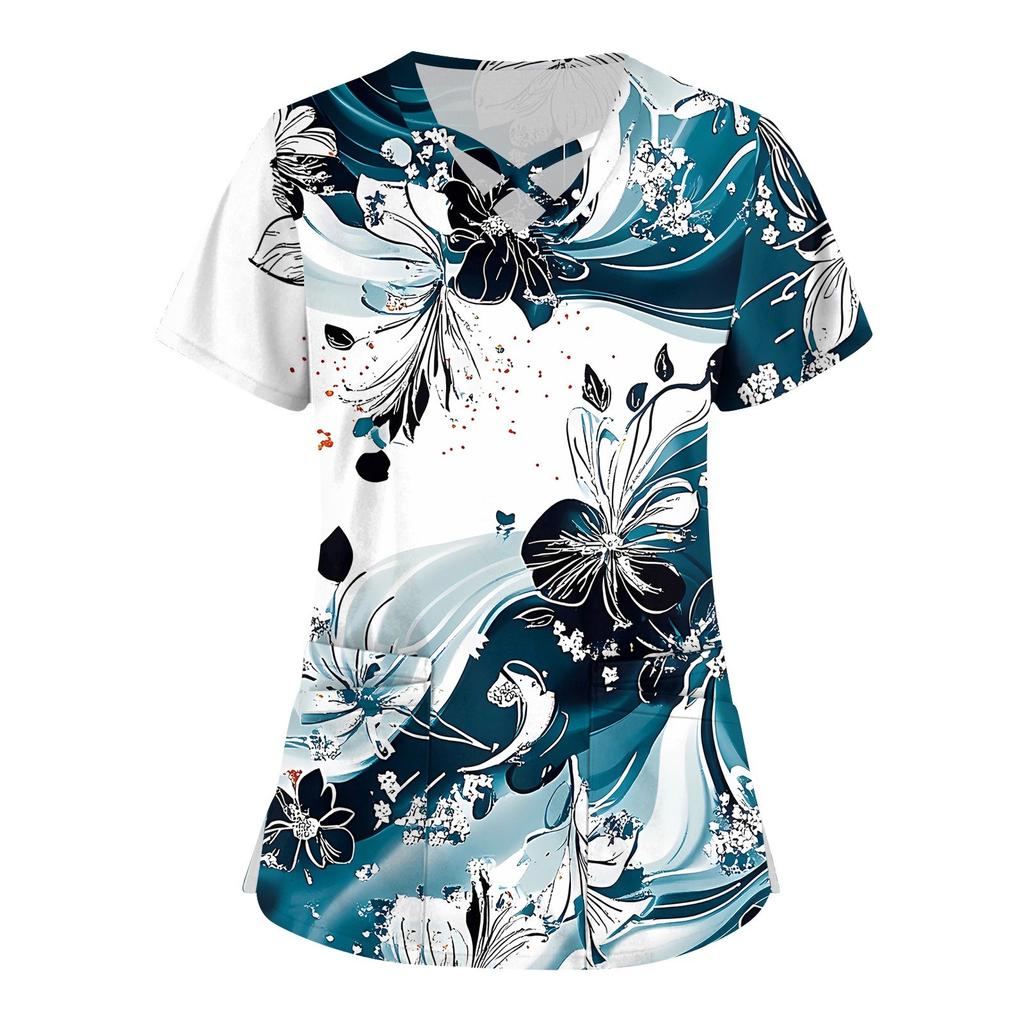 Женский топ с коротким рукавом и V-образным вырезом, принтом и карманом Dry-nurse