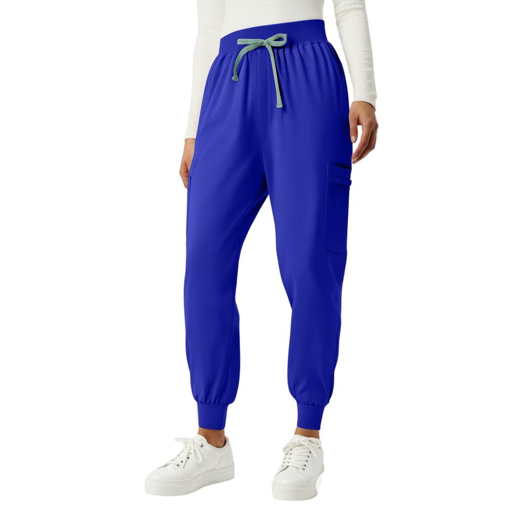 Ladies' Fashionable Solid Color Drawstring Elastic Waist Pocket Protective Casual Pants
