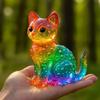 Rainbow Cat Statue Resin Colorful Translucent Cat Figurine Cute Rainbow Gradient Color Cat Ornament for Desk Bookshelf Decor Cat Lover Gifts