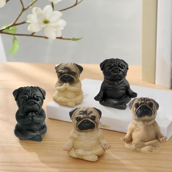 Meditating Dog Figurine Resin French Bulldog Statue Yoga Puppy Animal Sculpture Home Office Desktop Garden Decoration Ornament