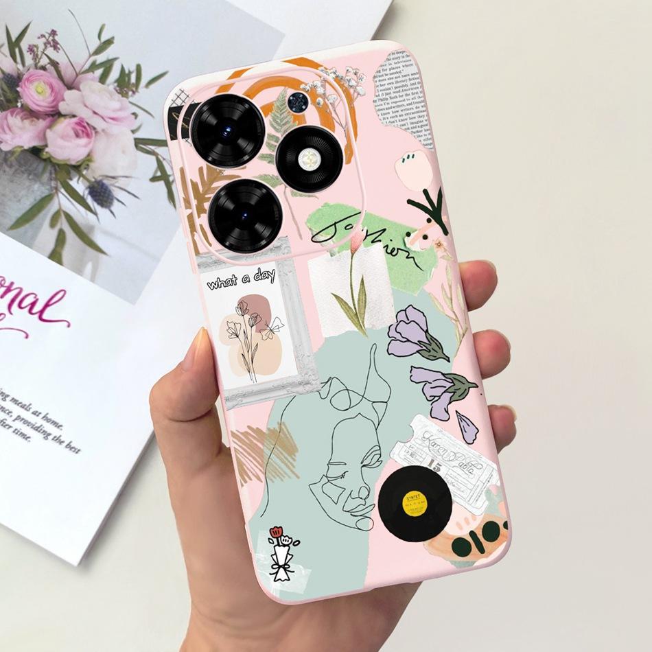 Чехол для Tecno Spark Go 2024 Милый Цветочный Узор Сердечки Конфетный Цвет Мягкий Силикон Тонкая Задняя Крышка Телефона Для Spark Go (2024) BG6
