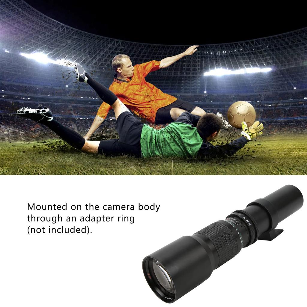 Manual Telephoto All Metal Multilayer Coating Manual Telephoto Lens Compact with UV Lens Filter for Bird Watching Sports Game Hunting F8‑F32 Lens,