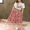 Kids Girls Suit Short Sleeve Printed T-shirt Tropical Rainforest Style Loose Wide Leg Pants Summer Casual Outfit