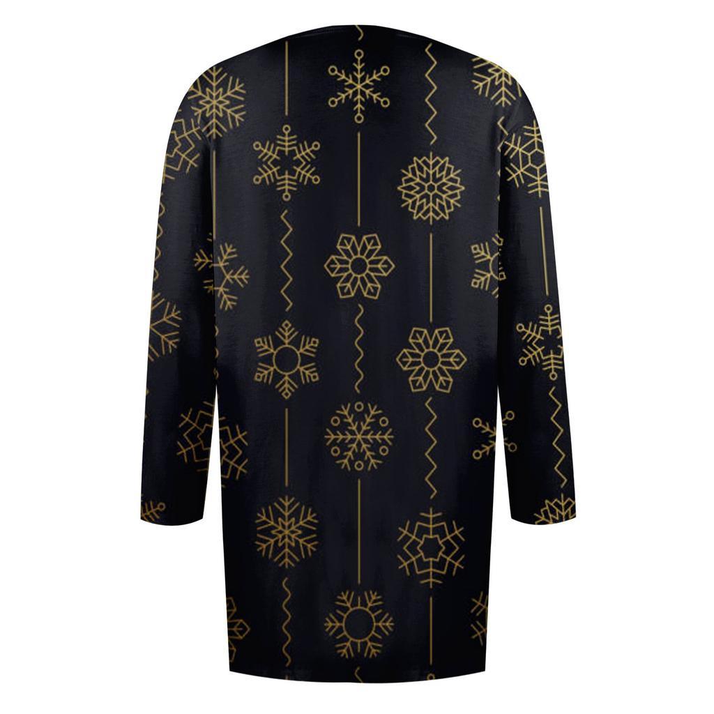 Женская мода, повседневный рождественский принт, кардиган средней длины, куртка, пальто