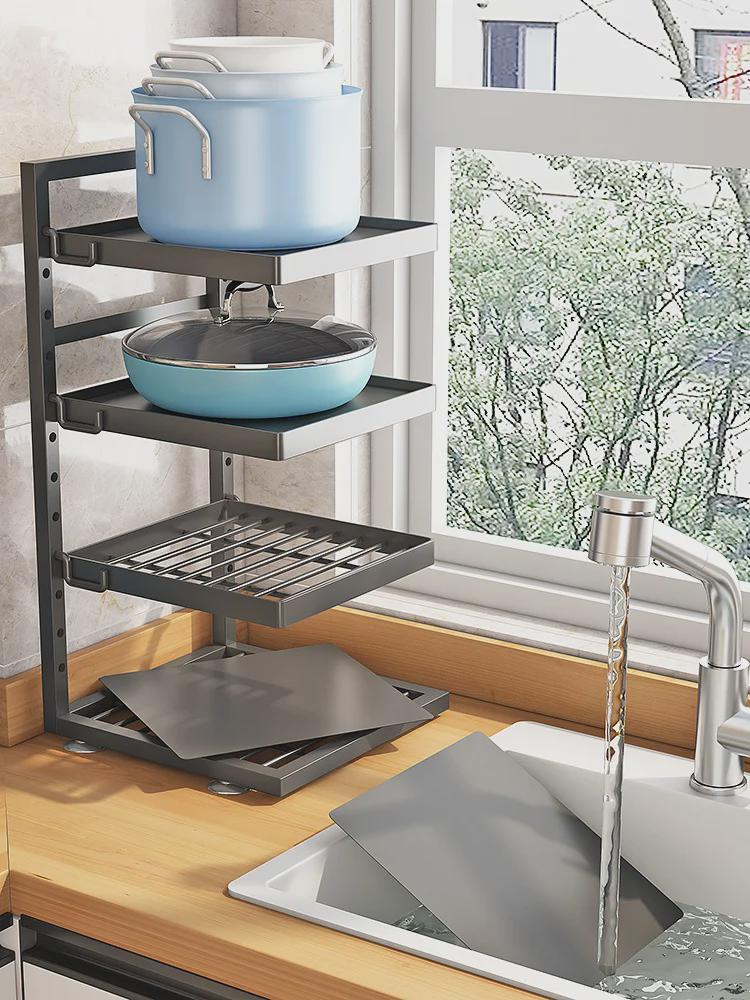 Многоуровневая стойка для хранения кастрюль на кухне, под раковиной и на столешнице