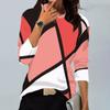 Women's Autumn and Winter Shirt Geometric Print O-Neck Long Sleeve T-Shirt